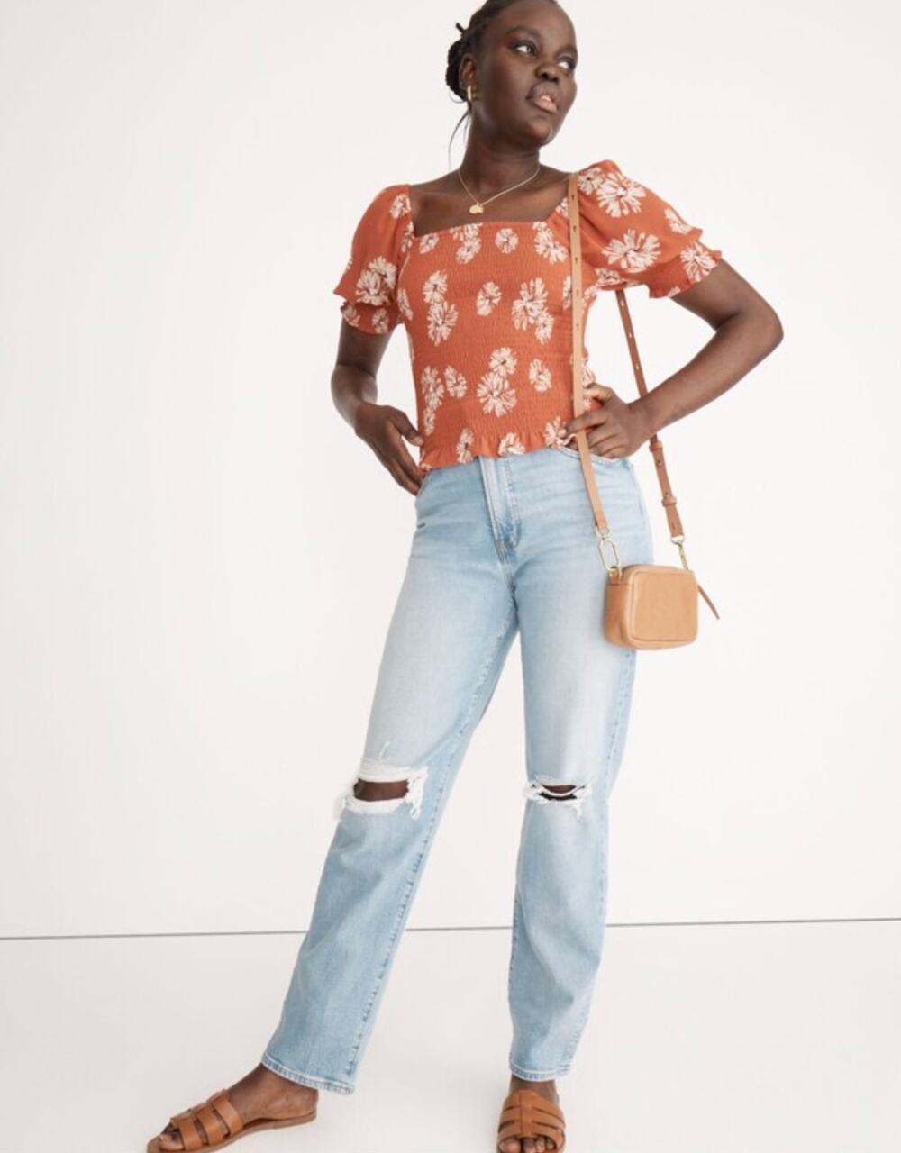 Madewell (Re)sourced Georgette Lucie Puff-Sleeve Smocked Bodice Top Moody Blooms